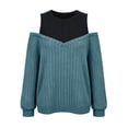 thumbnail image 4 of cocolona Plus Size Sweaters for Women Trendy Off Shoulder Patchwork Long Sleeve Knit Fall Tops, 4 of 6