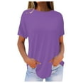 thumbnail image 2 of Tittly T Shirts for Women Graphic Tees Women's Pure Color Fashionable Casual Round Neck Short Sleeve Top Tshirts Shirts Womens Tops Purple L, 2 of 5