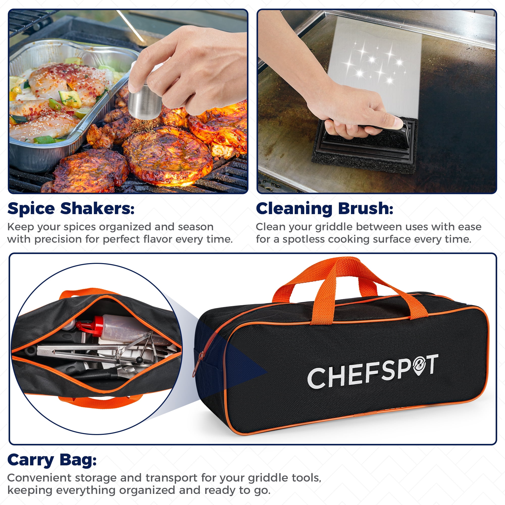 CHEFSPOT Stainless Steel Griddle Accessories for Blackstone, BBQ Spatula Set, 36-Piece