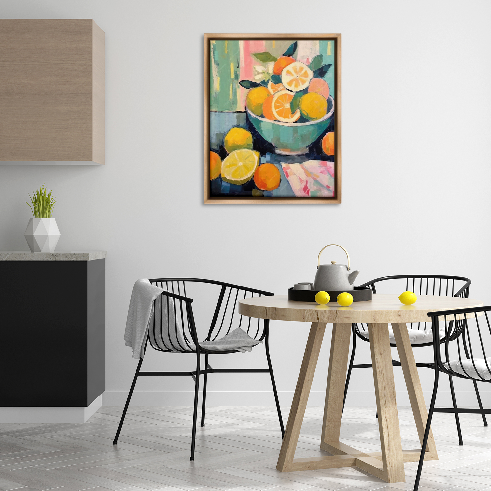 Stupell Industries Orange & Lemon Bowl Food & Beverage Painting Brown Floater Framed Canvas Art Print Wall Art, 25 x 31