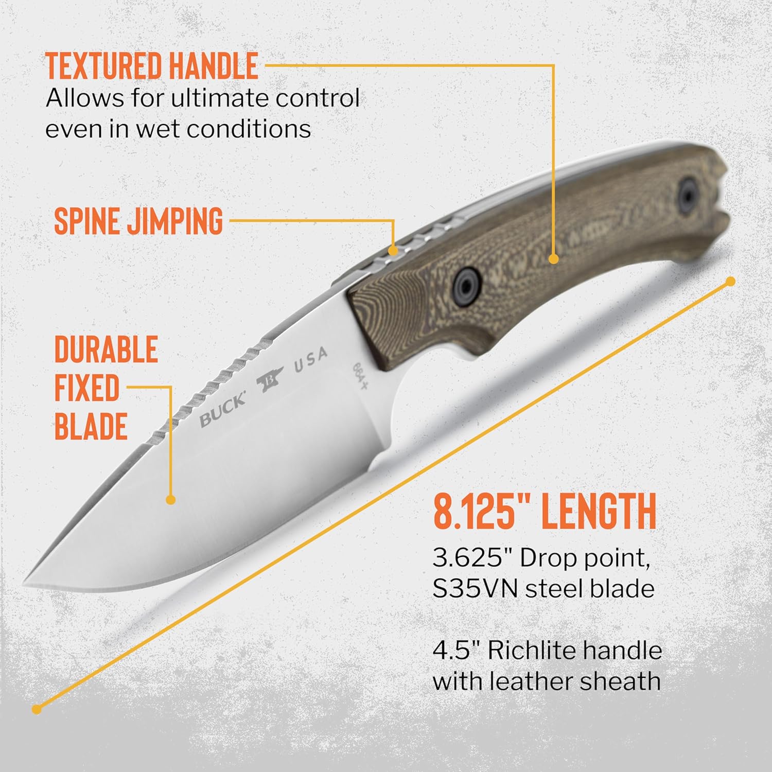 Buck Knives 664 Alpha Hunter Pro Hunting Knife, 3-5/8" Fixed Blade, Textured Richlite Handle, 4.59 oz