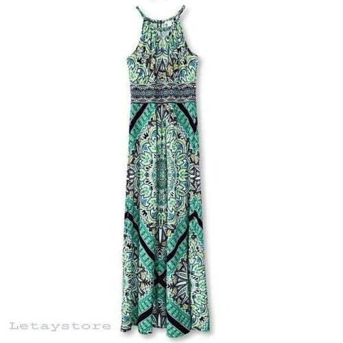 london times keyhole halter maxi dress London Times Halter Neckline Keyhole Cutout Sleeveless Side Split Maxi Dress