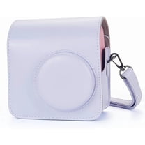 Instant mini SE Protective Camera Case Compatible with Instax Mini SE Film Camera, PU Leather Cover Bag with Pocket and Adjustable Shoulder Strap (Lavender)
