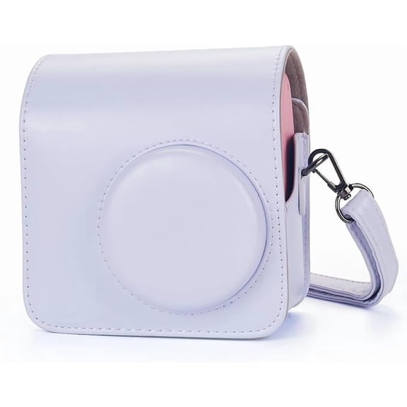 Instant mini SE Protective Camera Case Compatible with Instax Mini SE Film Camera, PU Leather Cover Bag with Pocket and Adjustable Shoulder Strap (Lavender)