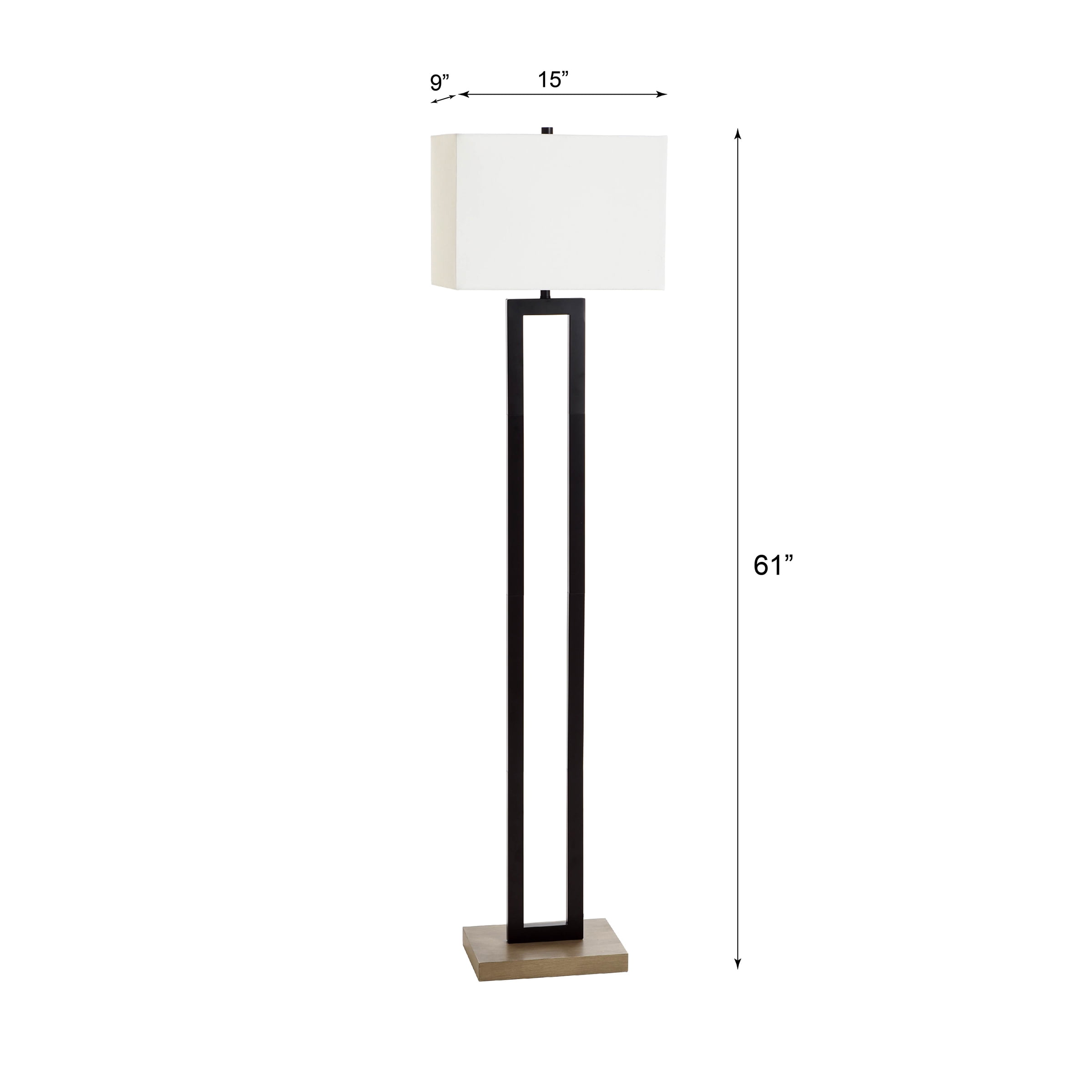 Better Homes & Gardens 61"H Metal Windowpane Floor Lamp, Black Finish with Faux Wood Base, Bulb Included