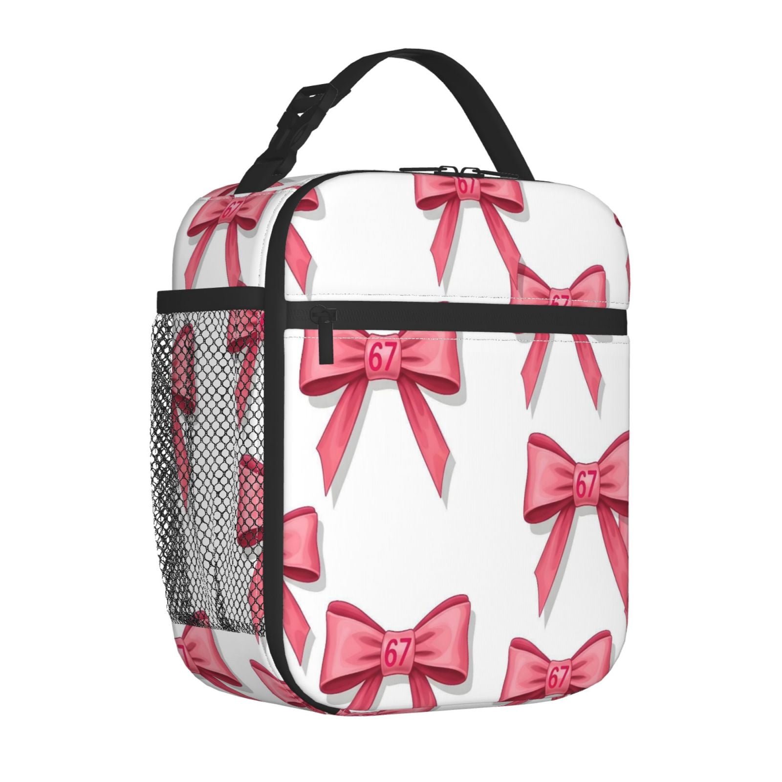 Lunch Bag For Women Men Insulated Portable Lunch Box Bento Box Office Picnic Travel Cooler Bag Pink Ribbon Pattern 67 (3)