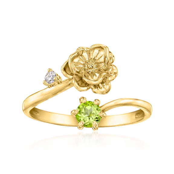 Ross-Simons Poppy Flower/August Birthstone Ring With .20 Carat Peridot and Single Lab-Grown Diamond in 18kt Gold Over Sterling, Women's, Adult
