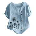 thumbnail image 2 of Alllist Floral Trendy Tops for Women 2024 Short Sleeve Cotton And Linen Scoop Neck T-Shirts Casual Blouses for Women, 2 of 5