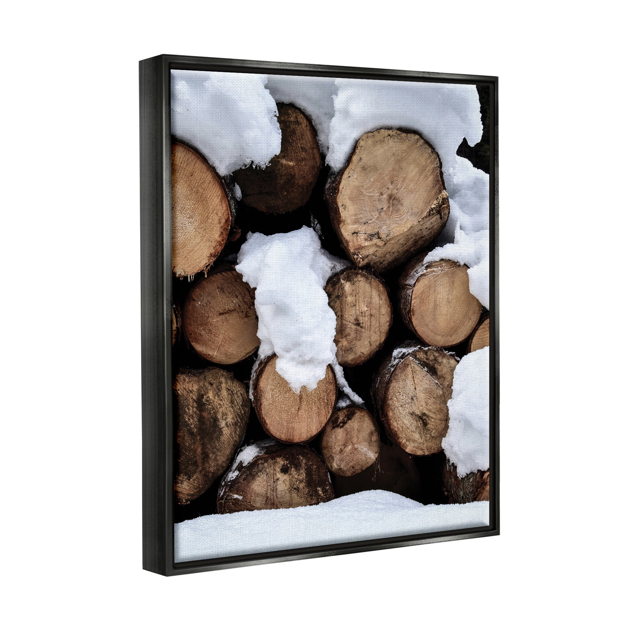 Stupell Industries Winter Snowy Logs Landscape Photography Black Floater Framed Canvas Art Print Wall Art, 25 x 31
