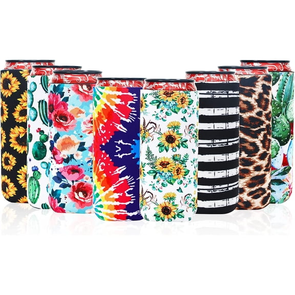 8 Pcs Slim Can Coolers Sleeves For 12oz Slim Beer & Hard Soda, Tall Skinny Can Cooler Holder Colorful Neoprene Bottle Insulator Perfect For Christmas Parties Valentines Day Gifts (Floral)