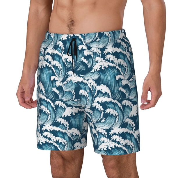Balery Ocean Waves Bañador para hombre, shorts de playa de secado rápido con entrepierna y forro de compresión-3X-Large