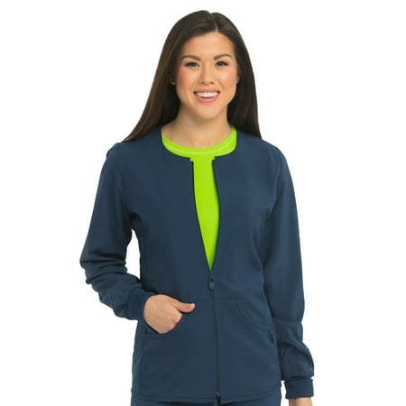 Activate by Med Couture Women's Round Neck Zip Front Jacket -Navy-XX-Large