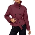 thumbnail image 2 of YMNXA Women'S Trench Coat Long Sleeve Stand Collar Solid Color Button Comfortable Cropped Jacket With Belt For Daily Wear Red M, 2 of 6