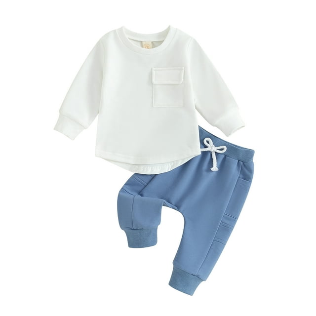 xiaxaixu Toddler Boys 2PCS Pants Sets Solid Color Long Sleeve Sweatshirt and Drawstring Pants Sets