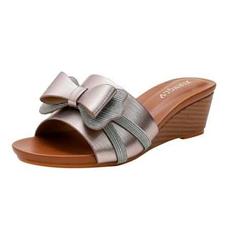 

Gzea Sandals Women Summer New Elegant Bowknot Slippers Outer Wear Thick Soled Fashion Women Wedges Sandals Summer Sandals Gray 38