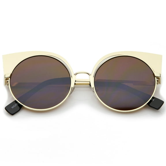 sunglassLA Unisex Women's Metal Frame Cutout Round Cat Eye Sunglasses (Gold / Brown) - 54mm