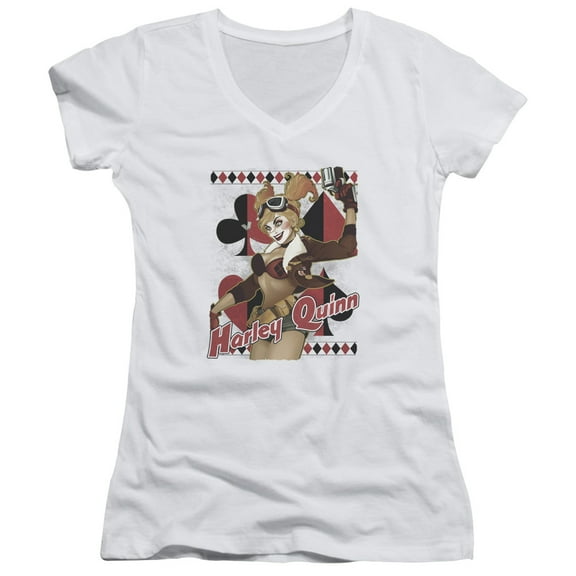 JLA Justice League Harley Bombshetll Junior Women's T-Shirt V-Neck White