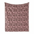 thumbnail image 1 of Pink and Black Soft Flannel Fleece Throw Blanket, Tropical Pattern with Exotic Leaves Summer Beach Hearts, Cozy Plush for Indoor and Outdoor Use, 50" x 70", Pale Pink and Black, by Ambesonne, 1 of 6