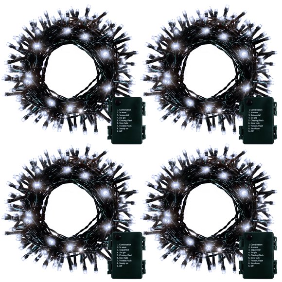 Guirnalda de luces navideñas DealBeta, paquete de 4, 50 LED, 5 m, color blanco frío