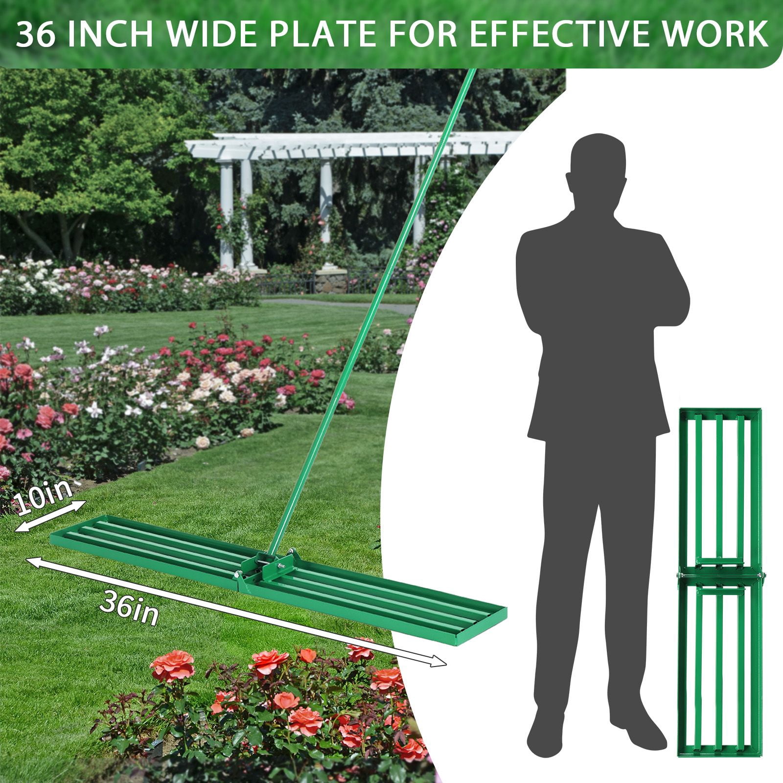 36×9.8×75 Inch Lawn Leveling Rake, Heavy Duty Yard Leveling Tool for Golf Court Backyard Garden Lawn Surface Smoothing