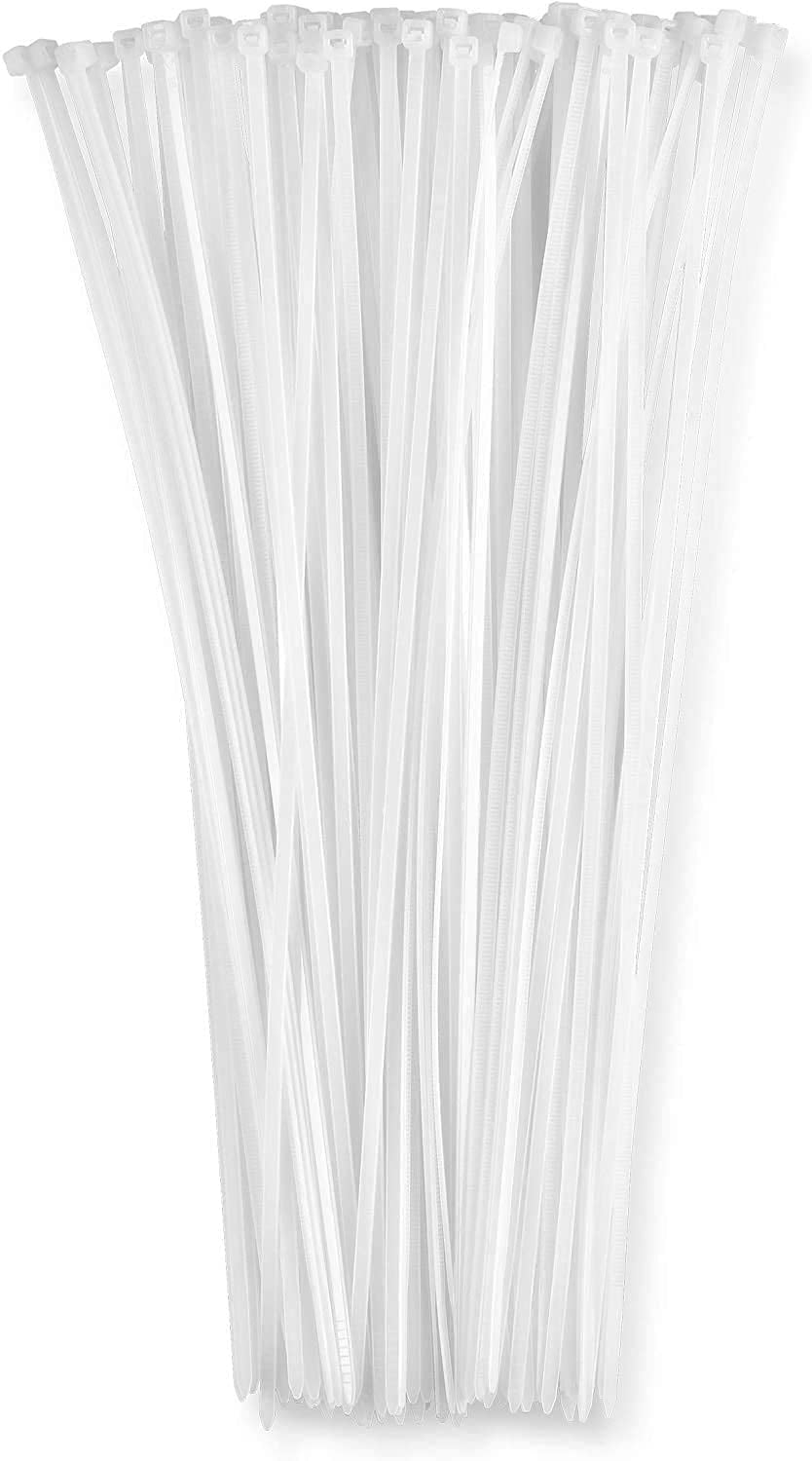 12 Inch Zip Cable Ties (250 Pack), 50lbs Tensile Strength - Heavy Duty White, Self-Locking Premium Nylon Cable Wire Ties for Indoor and Outdoor By Bolt Dropper