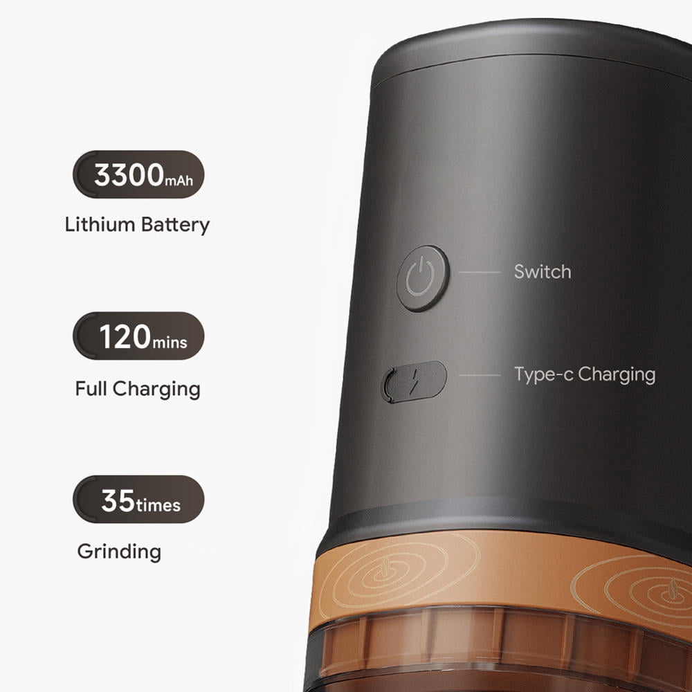 Yajisi Electric Burr Coffee Grinder 25 Gears Adjustable 24W Portable USB Rechargeable Mill with Stainless Steel Core, Cleaning Brush for Espresso French Press Drip Coffee, Black (7.91 x 3.14 inches)