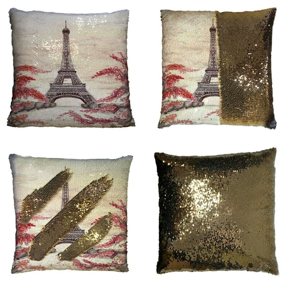 ZKGK Paris Eiffel Tower Reversible Mermaid Sequin Pillow Case 16x16 inches