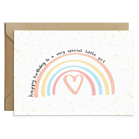 Birthday Card for Special Little Girl – Colorful Rainbow Design with Heart – Blank Inside – Includes Envelope – Perfect for Kids' Birthday Celebrations