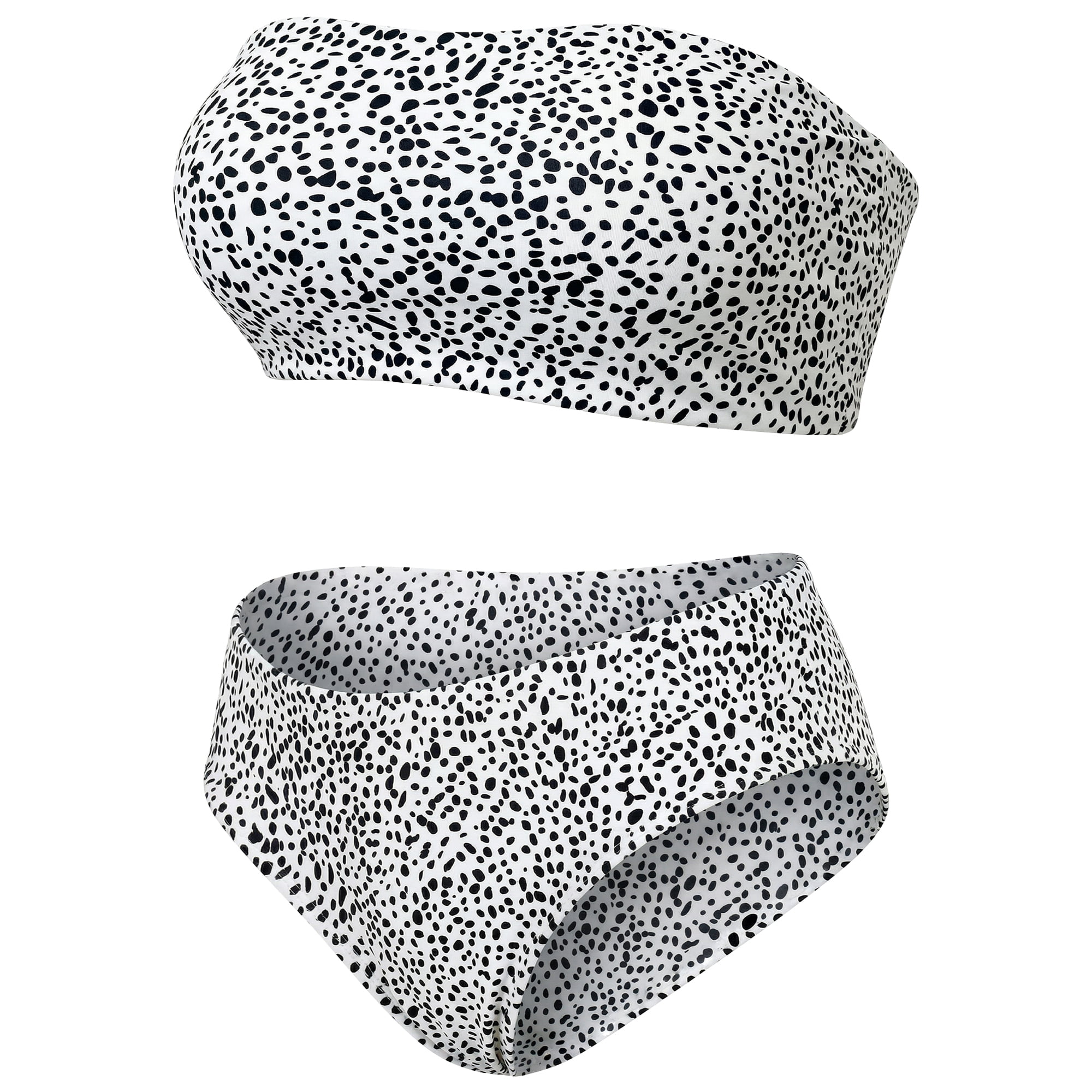 DARING DIVA Women's Plus 2pcs Bandeau Bikini High Waist Bathing Suit 1X White