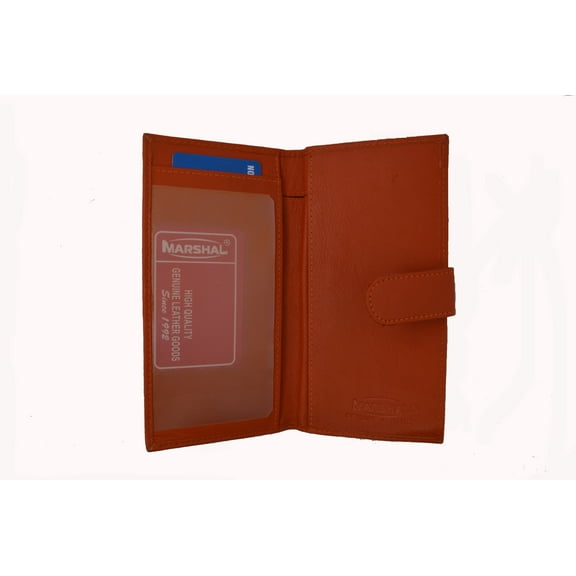 Genuine Leather Basic Checkbook Holder with Snap Closure Orange