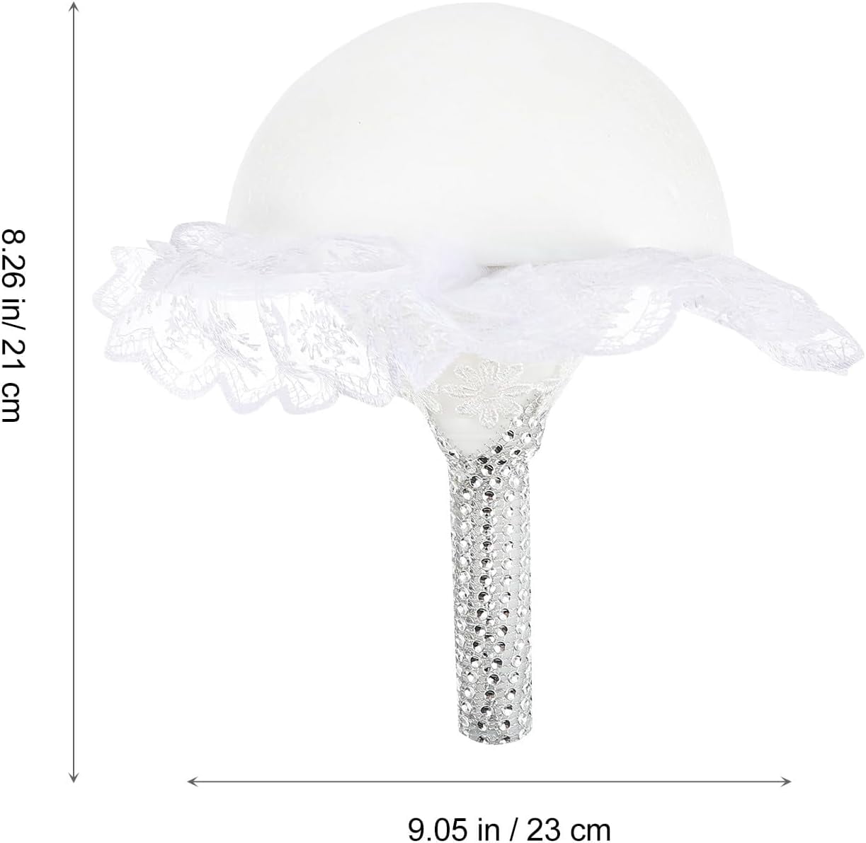 White Bridal Bouquet Holder with Lace Foam Floral Handle for Wedding DIY Flower Arrangement and Special Occasions 9x9x8 In