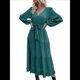 thumbnail image 3 of Vestido Informal de Larga para Mujer, Cuello en V, Elegante, Otoño e Invierno, con Cinturón. Verde Oscuro XL, 3 of 10