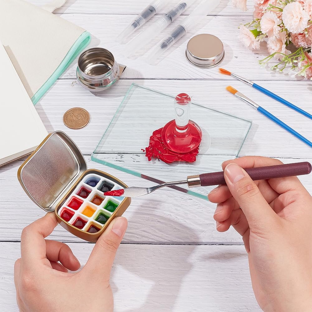 13 Pcs Art Making Tools with Glass Muller Paint Slab Brushes Palette Paint Tin Cases - DIY Sketch Notebook