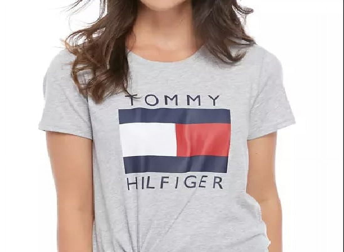Tommy Hilfiger Women\'s T-Shirt Size Small Gray Logo Sport Knot-Front