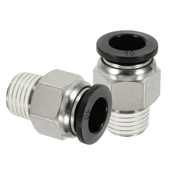 2 Pcs NPT Push to Connect Air Fittings, Male Straight 10mm Tube OD x 1/4" NPT Thread Air Quick Connector, Black
