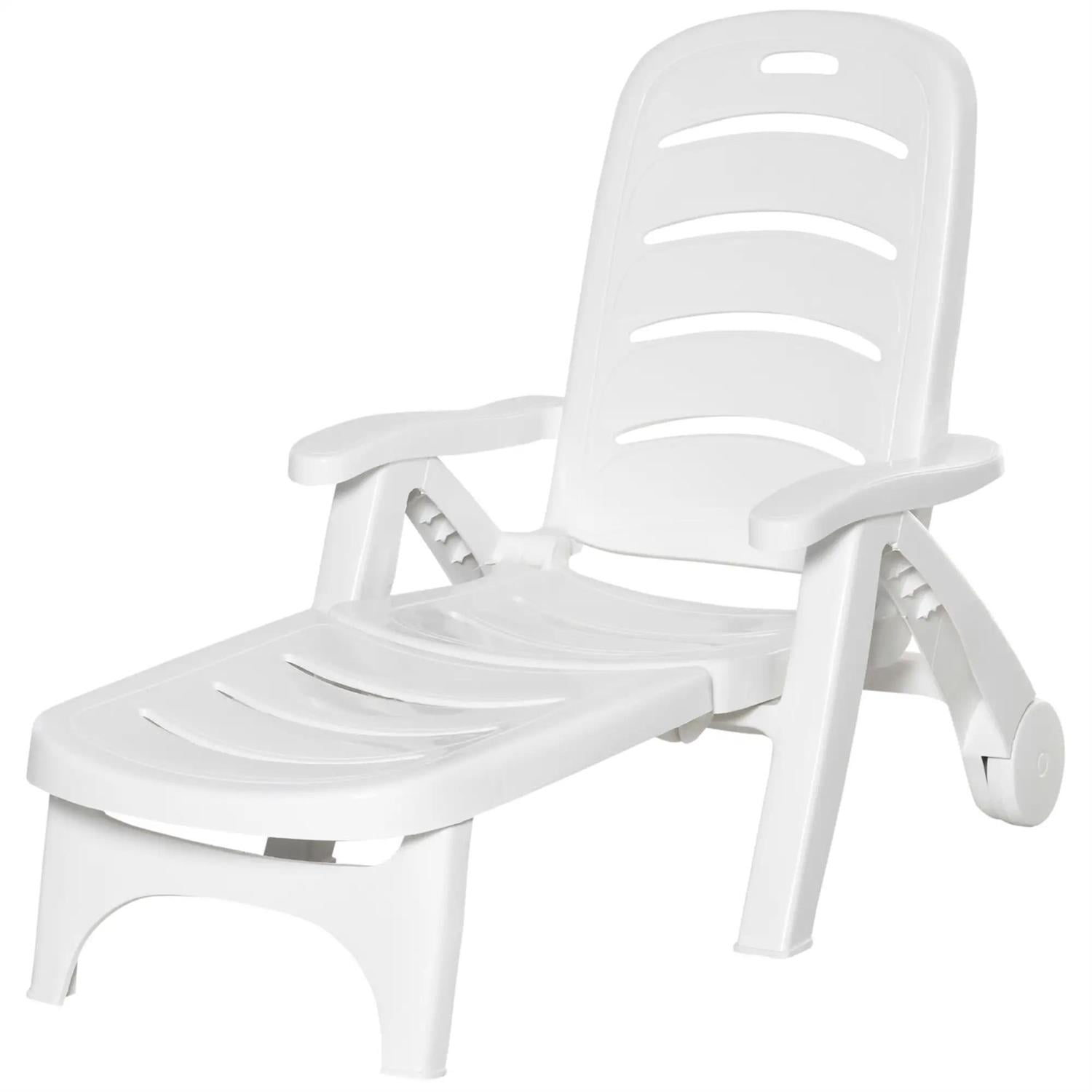 Demi Bonn Patio Outdoor Chaise Lounges, 5 Level Adjustable Backrest Lounge Chair with Wheels, Folding Tanning Chair for Pool, Beach, Patio, Garden, White