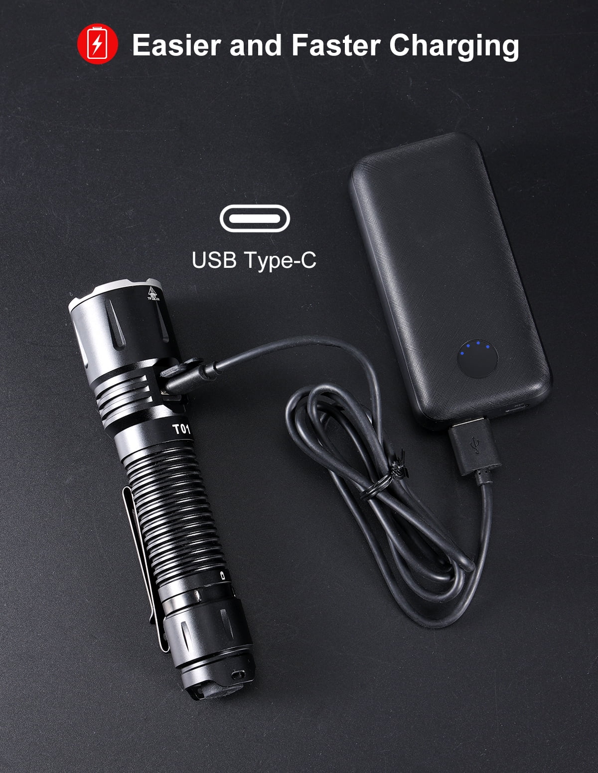 APLOS T01 3100 Lumens Tactical Flashlight, USB-C Rechargeable LED Flashlight  for Emergencies, EDC, Searching