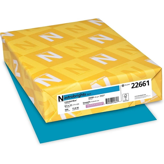 Neenah Astrobrights® Bright Color Paper, Letter Size Paper, 24 Lb, 30% Recycled, FSC Certified, Celestial Blue, Ream Of 500 Sheets