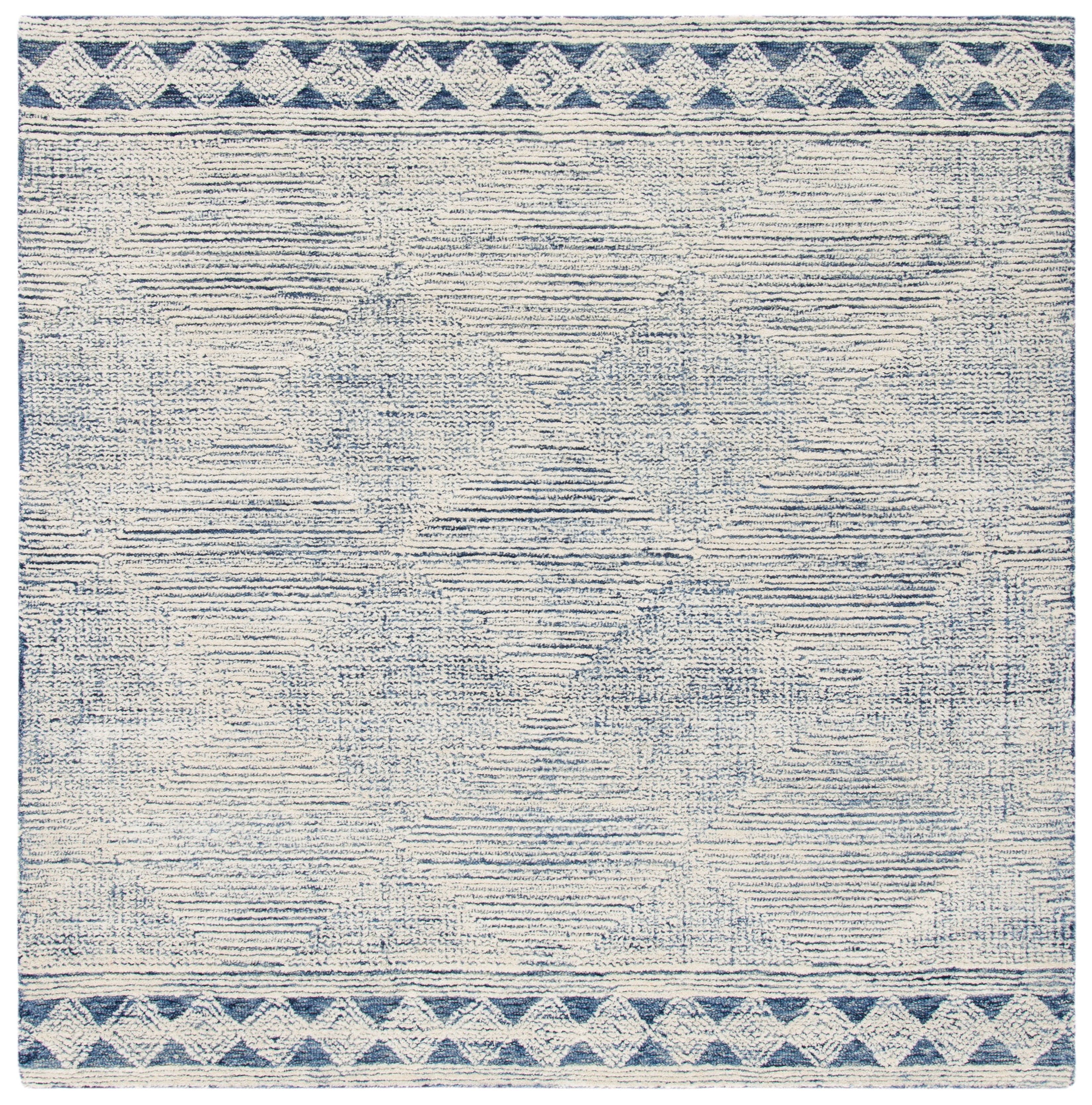SAFAVIEH Abstract Augustine Geometric Wool Area Rug, Ivory/Navy, 4' x 4' Square