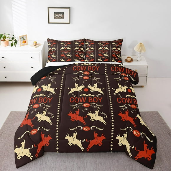 Cool Cowboy Comforter Set Twin Size Western Farmhouse Bedding Sets for Adult Women Rustic Farmstyle Bedding Comforter Sets Bullfight Games Down Comforter Boho Exotic Tribe Style Duvet Insert