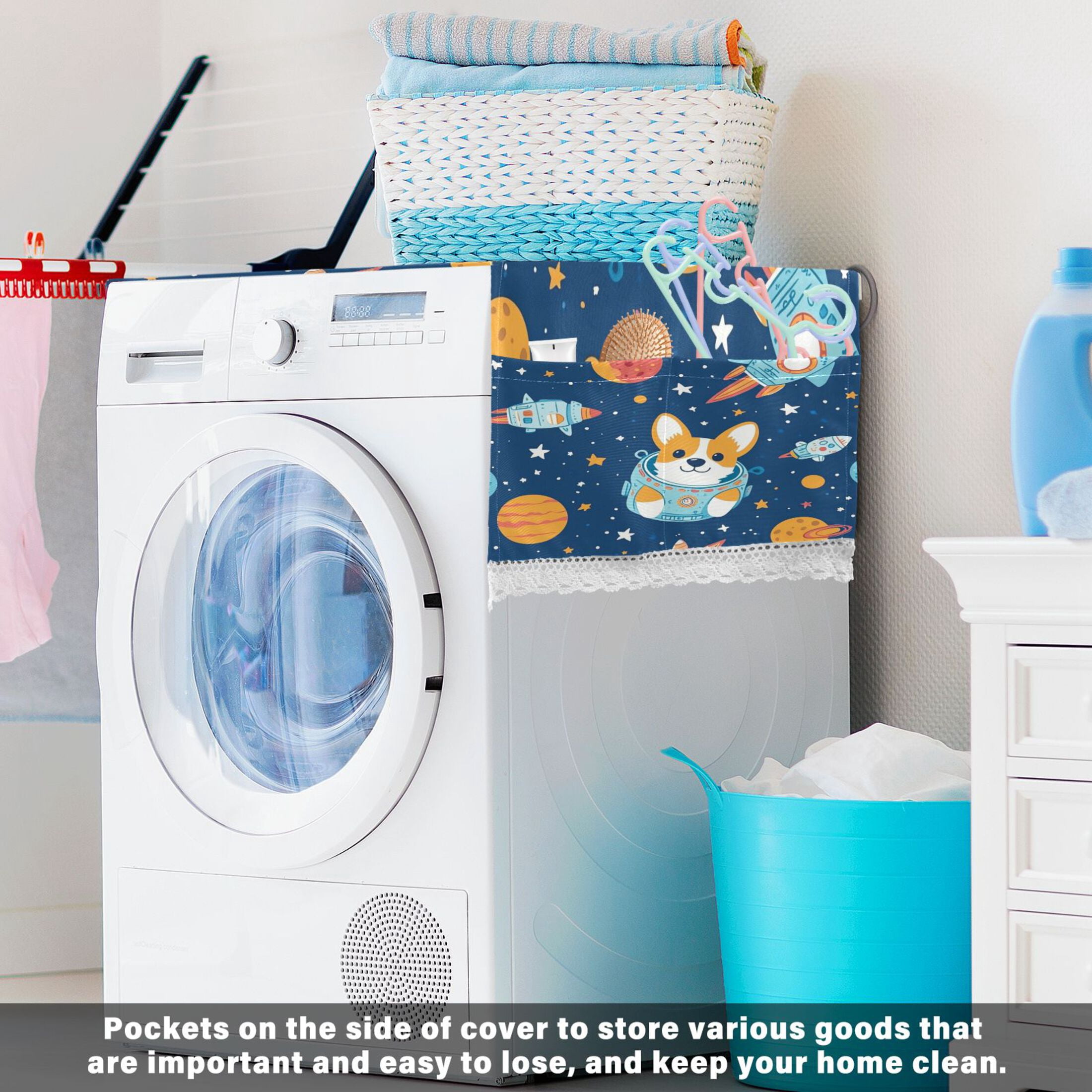 WOBOGO Corgi Rocket Element Pattern Washing Machine Cloth Dryer Refrigerator Top Cover Protective Non-Slip Mat For Kitchen Laundry