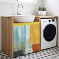 thumbnail image 3 of Teal Yellow Cabinet Curtain 35"Wx35"L,Dustproof Under Sink Skirt W/ Self Adhesive Tape,Orange Oil Painting Modern Abstract Geometric Cabinet Curtain Cover for Kitchen Sink,Bathroom Vanity, 3 of 9