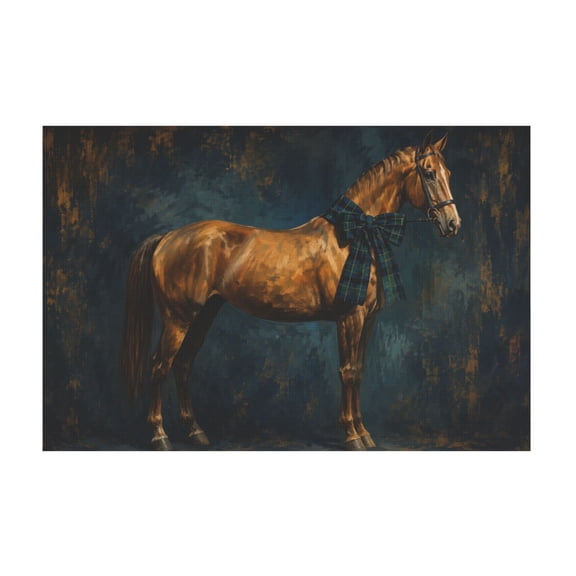 Vintage Horse With Tartan Bow Canvas Wall Art Farmhouse Rustic Animal Country Decor for Bedroom Bathroom Living Room 12*18in