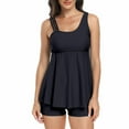 thumbnail image 3 of Jacenvly Swimsuits for Women 2Pcs Bathing Suits Tankini Sets Swim Tops with Low Waist Shorts Black, 3 of 8
