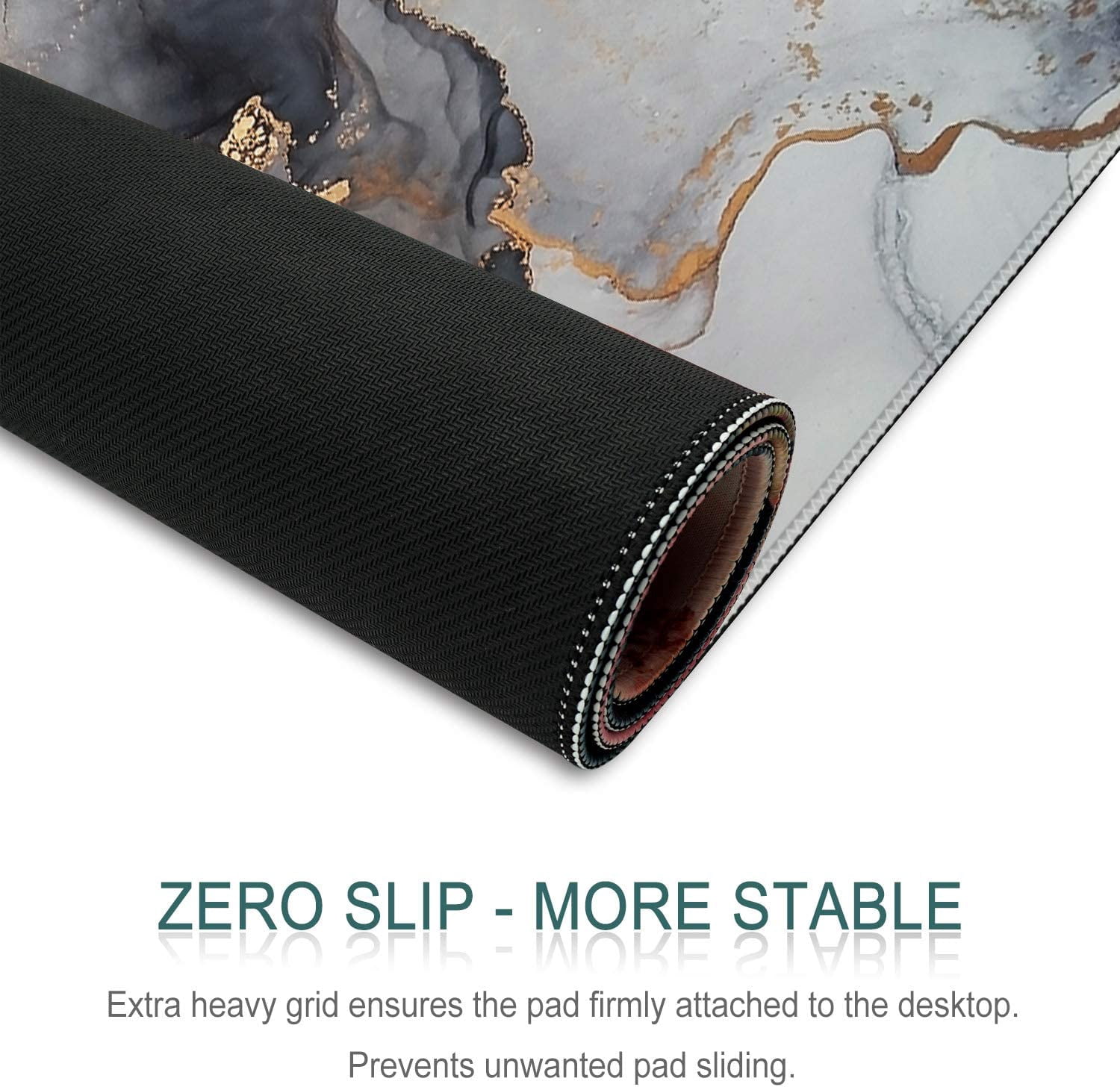 Extended Gaming Mouse Pad, 35.5x15.75 Non-Slip Large Desk Pad Mousepad with Stitched Edges Waterproof Keyboard Mouse Mat Desk Protector for Game, Office and Home, Ink Marble