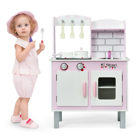 UPC: 6513574404166 | Gymax Kids Play Kitchen Wooden Pretend Play Cooking Set Toys w/ Accessories