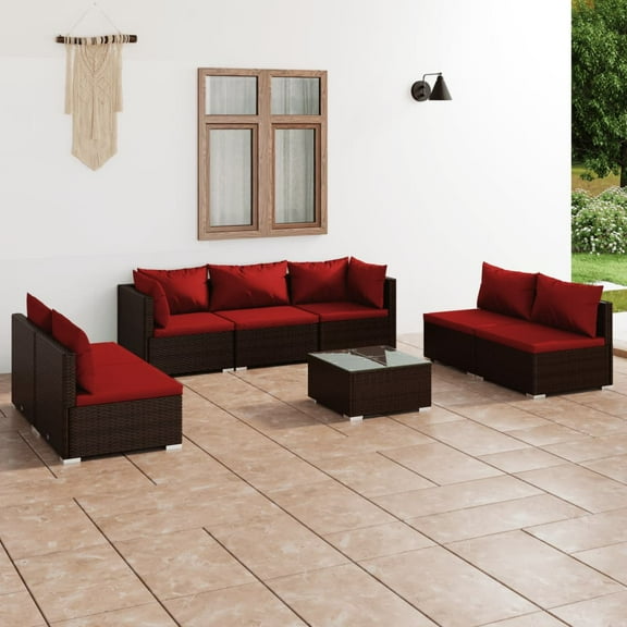 vidaXL 8 Piece Patio Lounge Set with Cushions Poly Rattan Brown