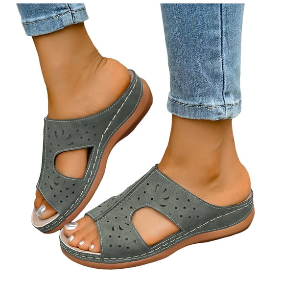 Rokment Women's Orthopedic Wedges Arch Support Slip on Dress Sandals Comfortable Fashion Casual Leather Platform Walking Slides Slippers for Beach Summer AG Size 6