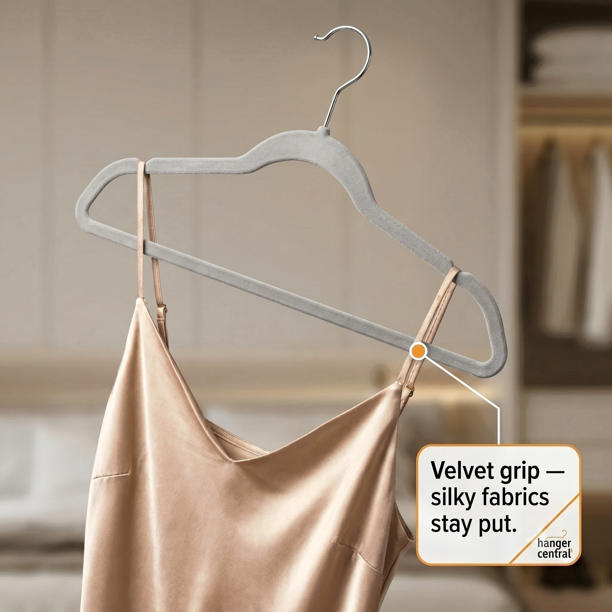 Hanger Central 25 Pack Space Saving Gray Velvet Non-Slip Hangers with Swivel Hook