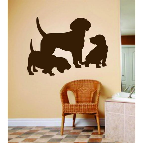 Custom Wall Decal Mom Dad Dog With Baby Puppies Animals Sticker Vinyl Wall 12 X 24"